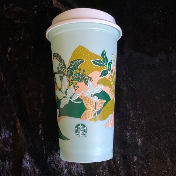 2013 Starbucks Earth Day Spring Mint Floral 75% Recycled Planet Recycling - Picture 1 of 8